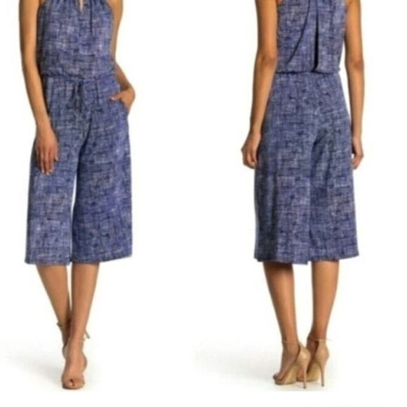 Roz & Ali Career Short Jumpsuit Sleeveless Back Zip Heavy Back Tie Navy Size 1X - Picture 1 of 8